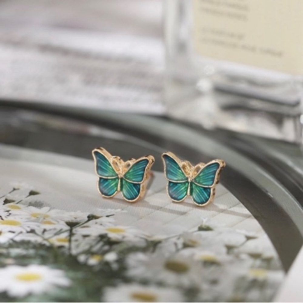 5 for $25 Elegant 14k Gold Plated  and Green Butterfly Earrings